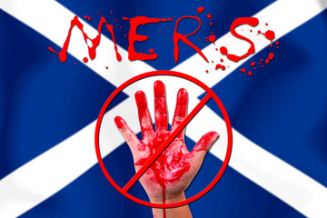 concept show hand stop mers virus epidemic scotland flag backgr