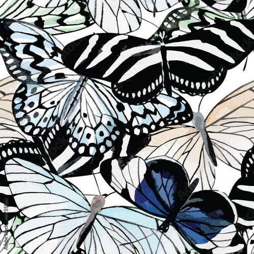Foto-Gardine - butterflies black and white watercolor pattern (von berry2046)
