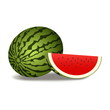 Closeup of watermelon (whole and slice) on white background. vector Illustration