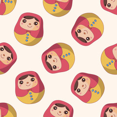 Matryoshka, Russian traditional wooden doll, , cartoon seamless pattern background