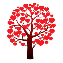 Red Heart Tree. Vector Illustration.