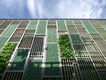 Facade With Composition Of Green Wall And Architectural Grill