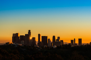 View of downtown Los Angeles at golden hour 