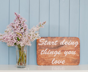 Vintage inspiring poster and bunch of lilac