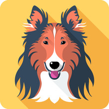 Dog Rough Collie Icon Flat Design 