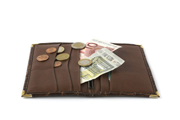 Wall Mural - Leather wallet with banknotes and coins