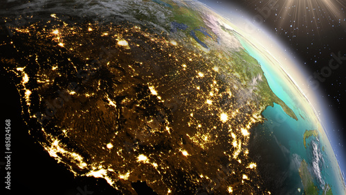 Fényképezés  Planet Earth North America zone using satellite imagery NASA