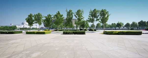 Wall Mural - public square with empty road floor in downtown