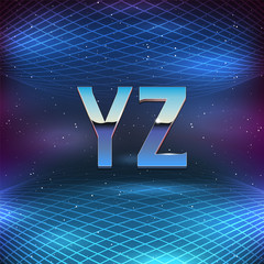 Poster - Thin Chrome Alphabet in 80s Retro Futurism style. Vector font from Y to Z