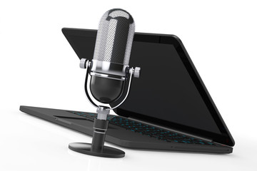 Poster - Retro Microphone with laptop