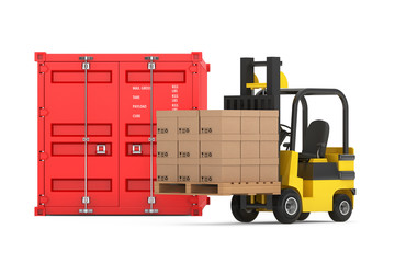Aufkleber - Transportation Concept. Forklift with Cardboard Boxes near Shipp