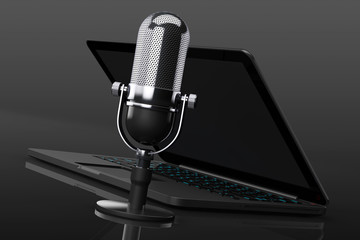 Poster - Retro Microphone with laptop