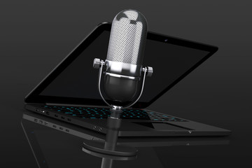 Poster - Retro Microphone with laptop