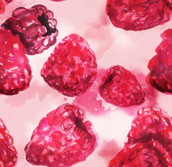 Seamless watercolour raspberries background pattern