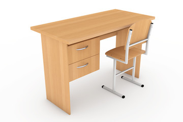 Aufkleber - School Desk and Chair. 3d rendering