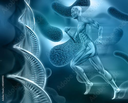 Tapeta ścienna na wymiar 3d male medical figure on abstract DNA virus background