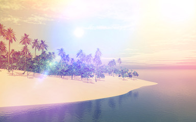 Wall Mural - 3d tropical island in sea with retro effect