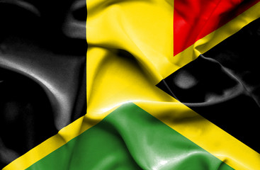 Waving flag of Jamaica and Belgium