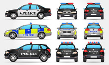 Vector Police Cars - Side - Front - Back View