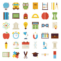 Sticker - Vector Big Flat Back to School Objects Set isolated over white