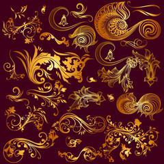 Wall Mural - Collection of vector ornaments in gold