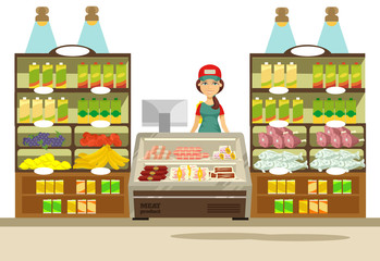 Vector supermarket flat illustration