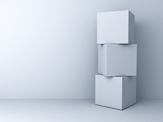 Aufkleber - Blank three 3d boxes concept standing over white wall background