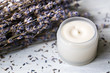 Cosmetic cream for face with lavender flowers