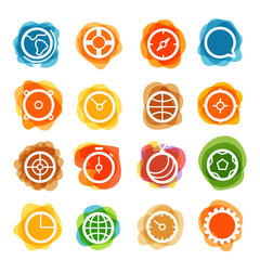 Poster - White circle icons clip-art on color blots. Design elements