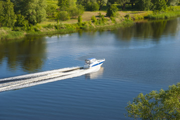 Motor boat on river