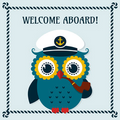 Wall Mural - Welcome aboard! Vector card with owl.