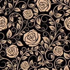 Poster - Luxury floral seamless pattern with blooming roses