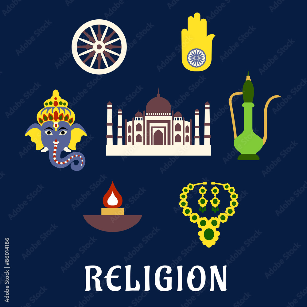 Indian religion and culture flat symbols