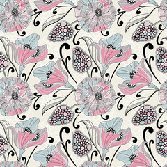 Fototapete - Seamless floral pattern