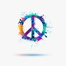 Vector Peace Symbol In Watercolor Splashes
