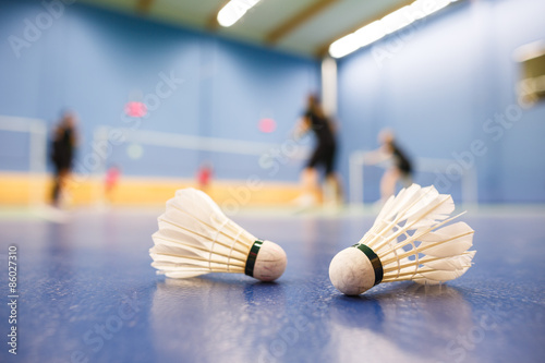 Dekoracja na wymiar  badminton-korty-do-badmintona-z-rywalizujacymi-zawodnikami-lotka-do-badmintona