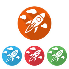 Wall Mural - start up symbols space rocket ship sky on colored background
