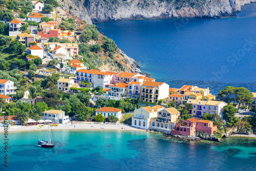 Naklejka - mata magnetyczna na lodówkę Assos village, Kefalonia island, Greece