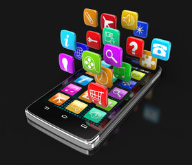 Poster - Touchscreen smartphone with pictograms (clipping path included)