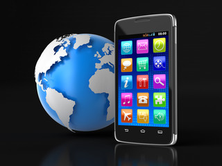 Poster - Touchscreen smartphone and Globe (clipping path included)