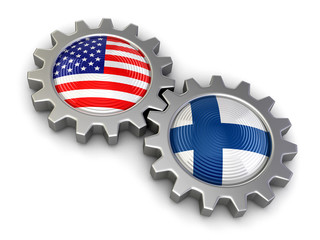 Poster - USA and Finnish flags on a gears (clipping path included)