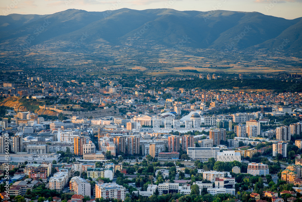 Obraz na płótnie Top view on Skopje city in Macedonia w salonie