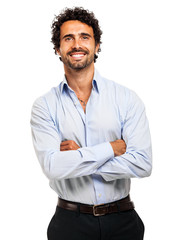 Poster - Smiling businessman portrait on white background