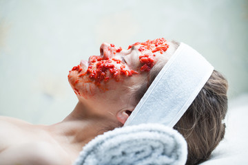 hygienic cleansing mask on her face