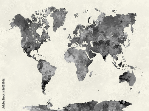 Obraz w ramie World map in watercolor gray