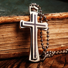 Closeup of silver Christian cross