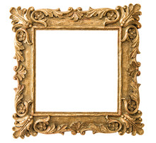 Antique Golden Frame On White Background. Retro Style Object