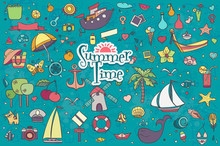 A Big Hand-drown Colorful Set Of Summer Doodles