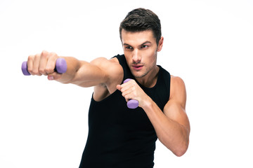 Poster - Fitness man working out with small dumbbells