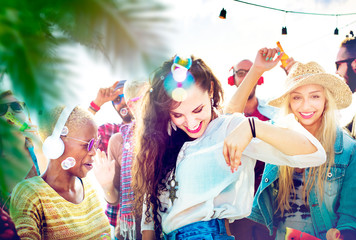 Wall Mural - Friendship Dancing Bonding Beach Happiness Joyful Concept